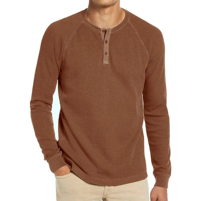 Men's Breathable Waffle Henley Long Sleeve Shirts