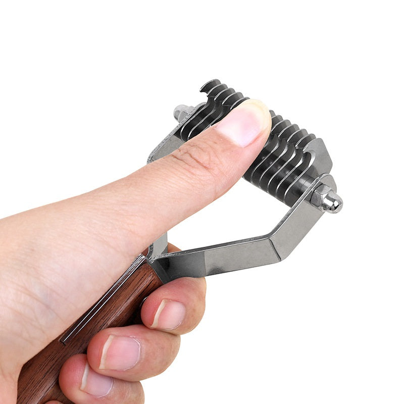 Double Side Coat Rake Walnut Dog Brush Quickly Demat and Detangle Pet Undercoat Rake