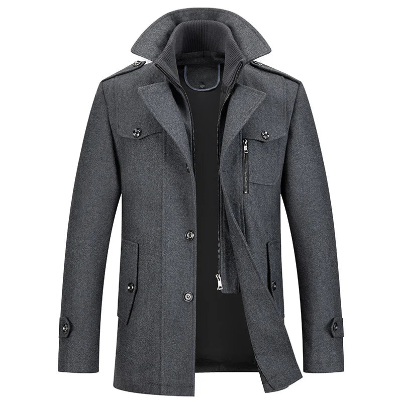 Men's Classic Warm Double-Layer Collar Wool Blend Coat