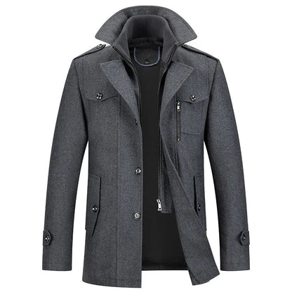 Men's Classic Warm Double-Layer Collar Wool Blend Coat