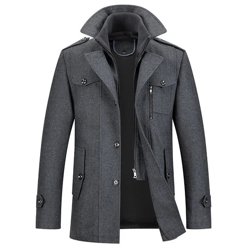 Men's Classic Warm Double-Layer Collar Wool Blend Coat