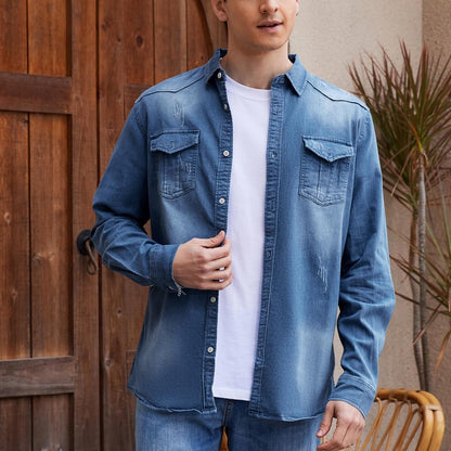Men's Retro Cotton Long Sleeve Denim Shirt