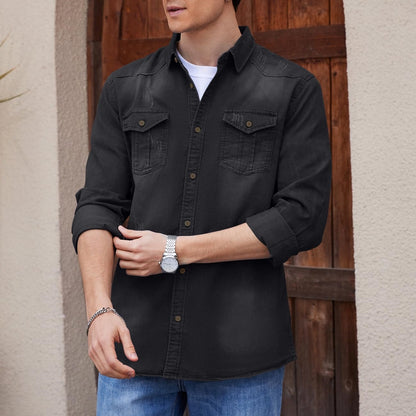 Men's Retro Cotton Long Sleeve Denim Shirt