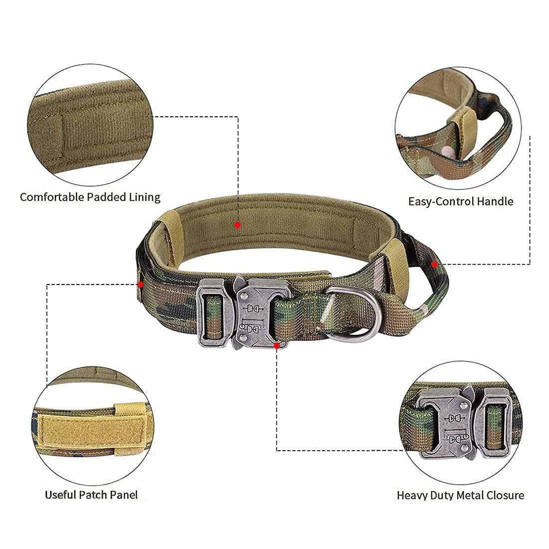 Tactical Dog Collar, Premium Nylon Adjustable Dog Collars with Handle Heavy Duty Metal Reinforce Buckle