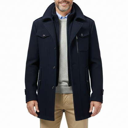Men's Classic Warm Double-Layer Collar Wool Blend Coat