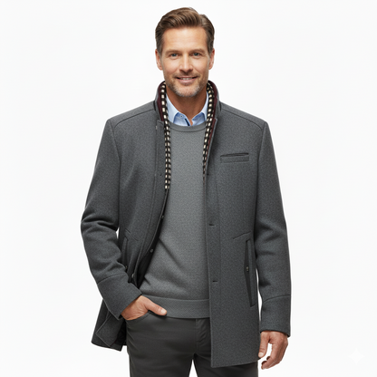 Men's Winter Thick Stand Collar Detachable Scarf Wool Coat