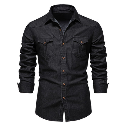 Men's Retro Cotton Long Sleeve Denim Shirt