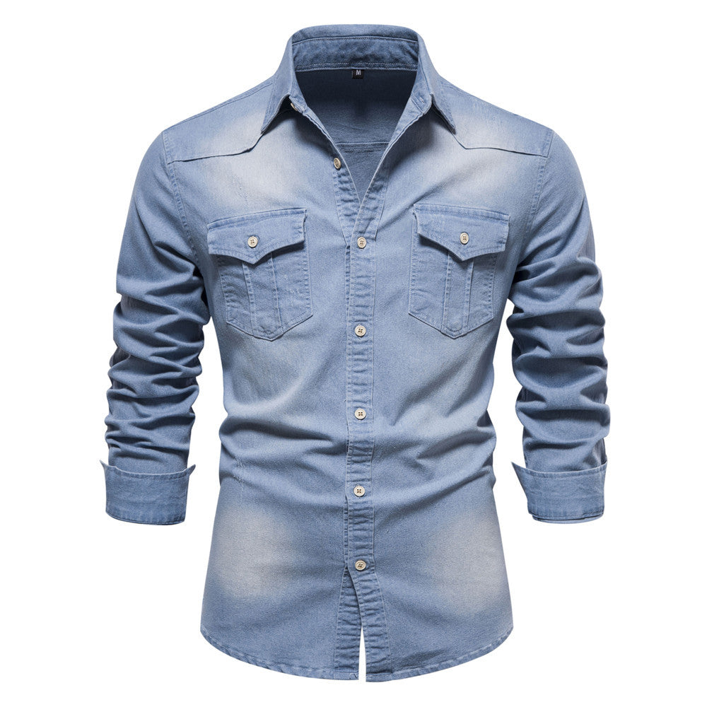 Men's Retro Cotton Long Sleeve Denim Shirt