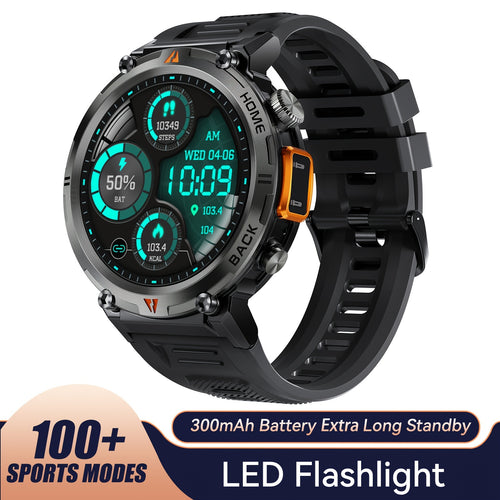 3ATM Waterproof Tactical Rugged Smart Watch with Bluetooth Call, Compatible With Android
