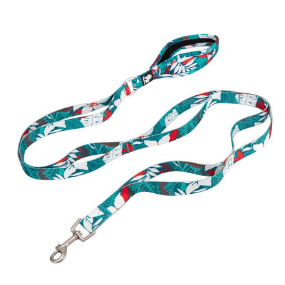 Floral Dog Leash with Multi Handles Durable Chain Rope Soft Padded Training Control Pet Walking Lead