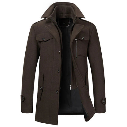Men's Classic Warm Double-Layer Collar Wool Blend Coat