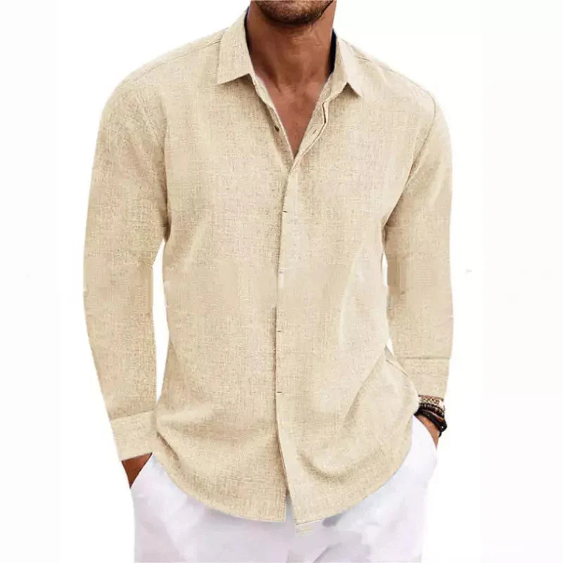 Men's Casual Cotton Linen Long Sleeve Shirt
