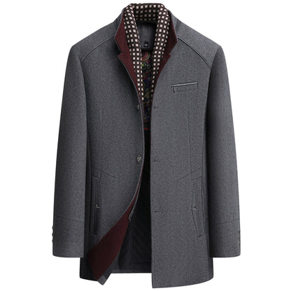 Men's Premium Thick Wool Blend Coat With Detachable Scarf