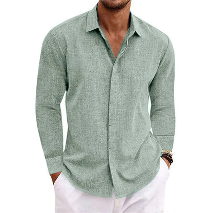 Men's Casual Cotton Linen Long Sleeve Shirt
