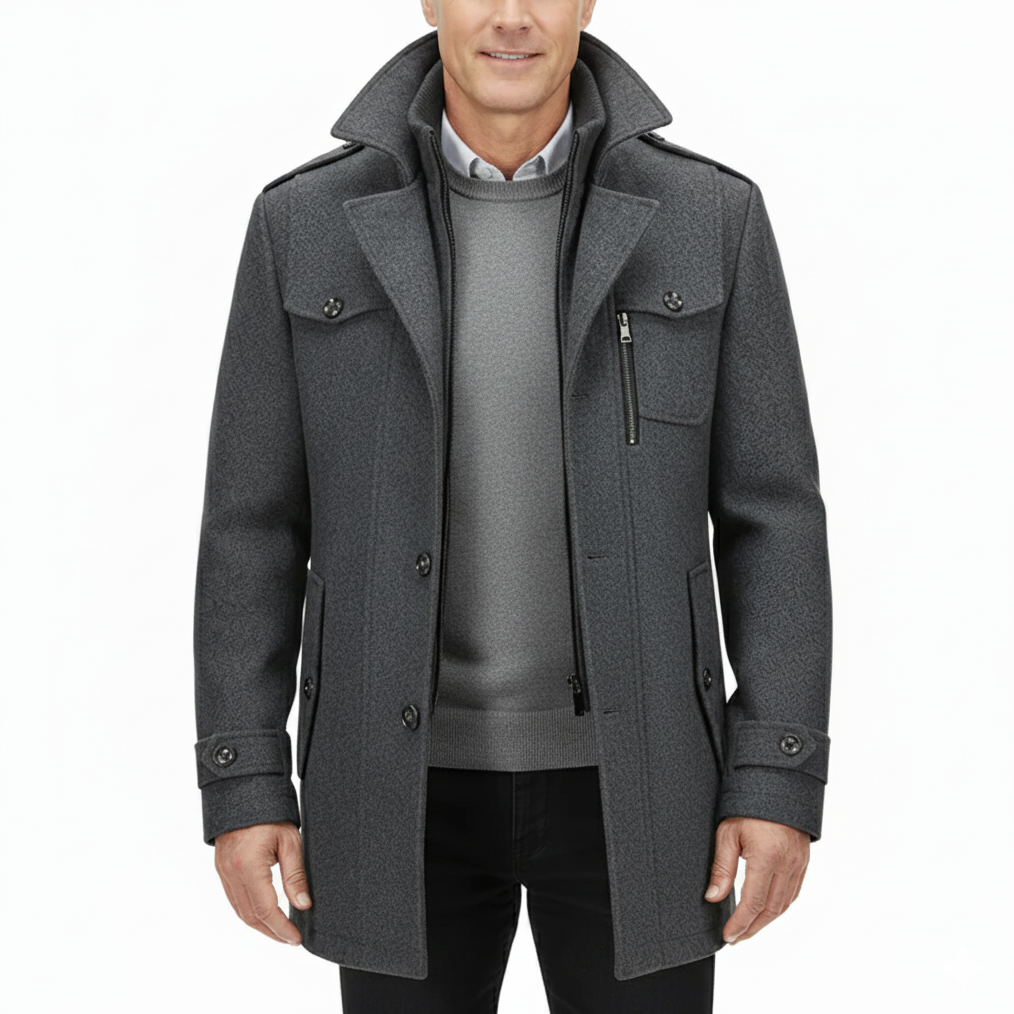 Men's Classic Warm Double-Layer Collar Wool Blend Coat