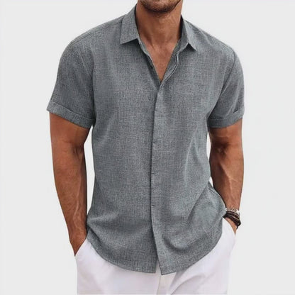 Men's Casual Cotton Linen Short Sleeve Shirt