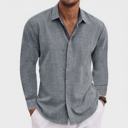 Men's Casual Cotton Linen Long Sleeve Shirt