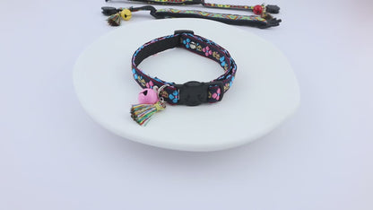 Pet Cat Collar With Bell And Tassel, Colorful Woven Pet Collar Adjustable Cat Collar With Bell Pendant