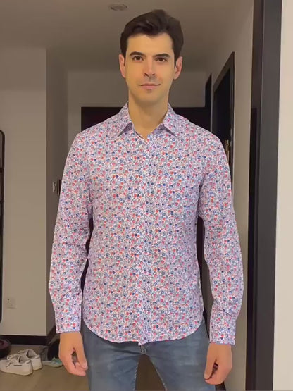 Men's Fashion Business Casual Flower Print Shirt