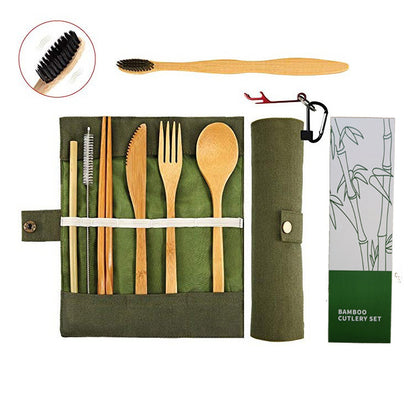 6Pcs Bamboo Cutlery Set | Bamboo Silverware Set | Knife, Fork, Spoon, Straw| | Bamboo Flatware Set | Bamboo Utensils in Pouch
