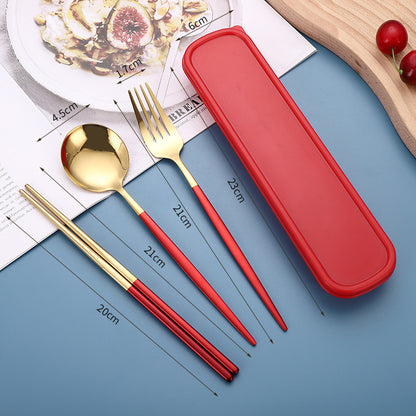 3 PCS Outdoor Flatware Set Fork Spoon Chopsticks/Travel Flatware Set with a Case