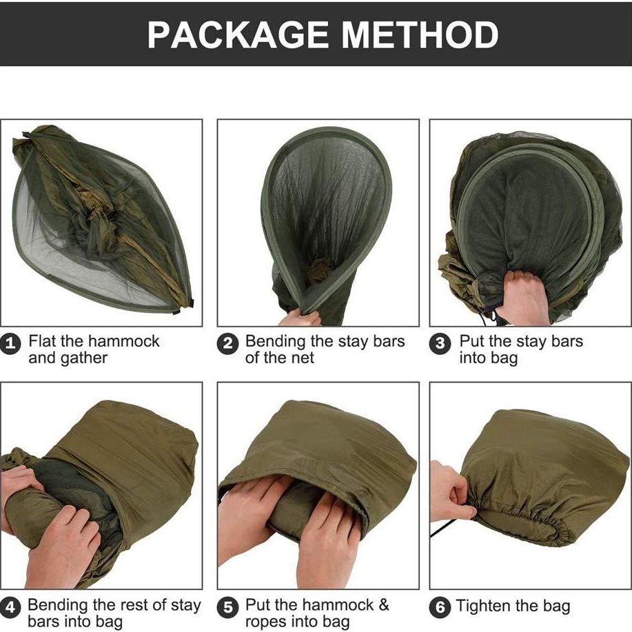 Camping Hammocks with Mosquito/Bug Net, Single &Double Hammock Lightweight Portable Parachute Nylon 1/2 Person Hammock