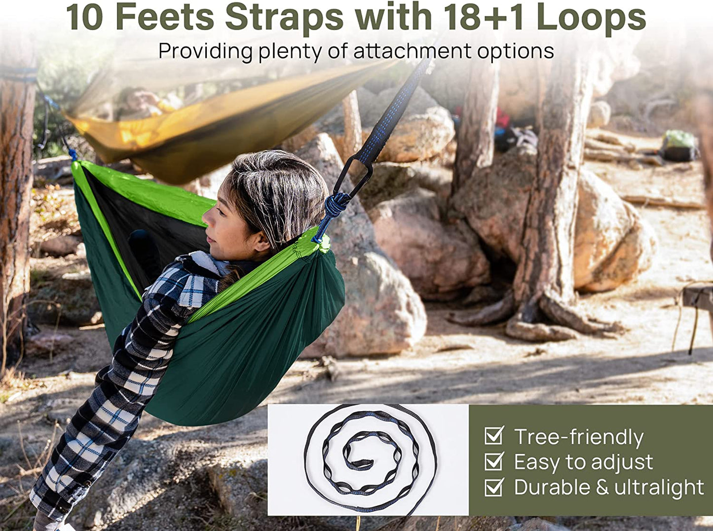 Camping Hammock Double & Single Portable Hammocks with 2 Tree Straps, Lightweight Nylon Parachute Hammocks