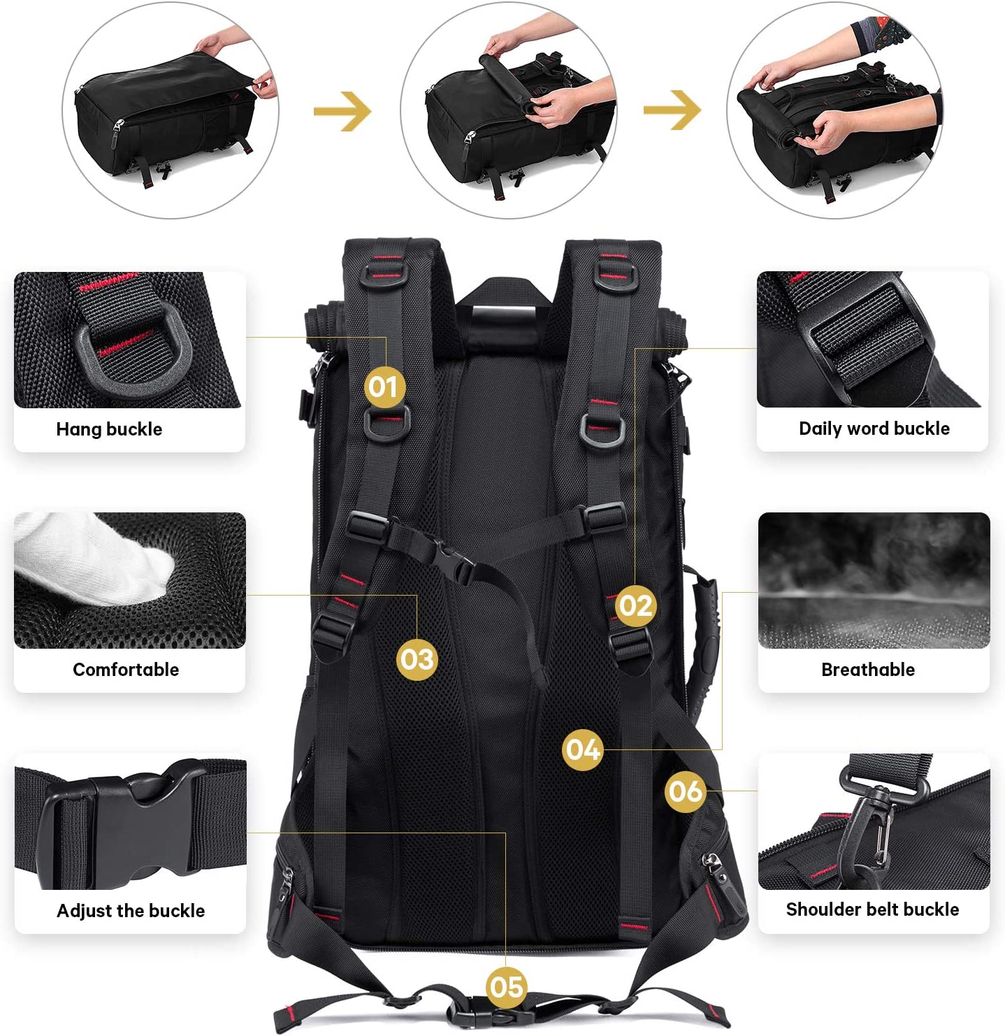 40L Hiking Backpack Travel Shoulder Bag Carry-On Bag Water Resistant Outdoor Sport Daypack