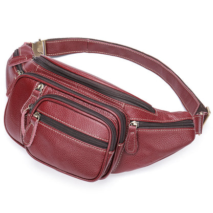 Genuine Leather Large Fanny Pack Waterproof Hip Belt Bag Cowhide Waist Bag