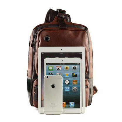Sling Crossbody Backpack Shoulder Bag for Men Women Vintage PU Leather