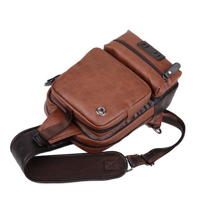 Sling Crossbody Backpack Shoulder Bag for Men Women Vintage PU Leather