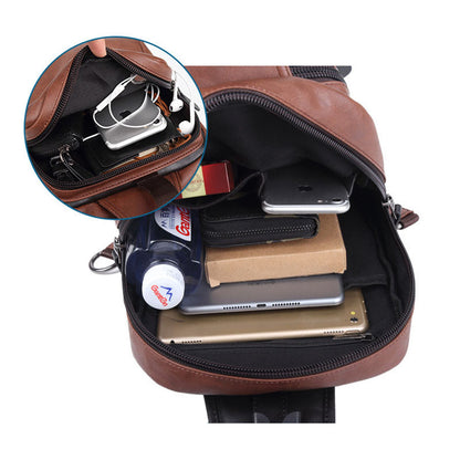 Sling Crossbody Backpack Shoulder Bag for Men Women Vintage PU Leather